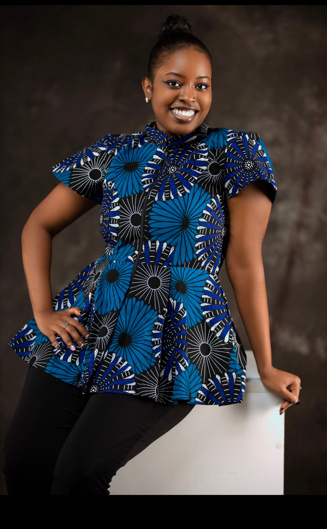 BLUE-PEPLUM AFRICAN PRINT TOP