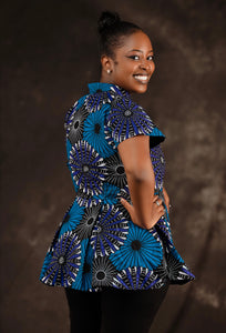 BLUE-PEPLUM AFRICAN PRINT TOP